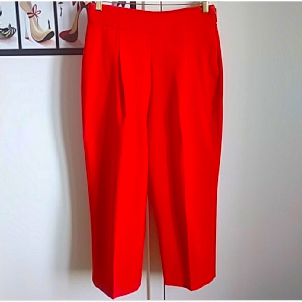 Zara Orange Red High Waisted Buckle Pants